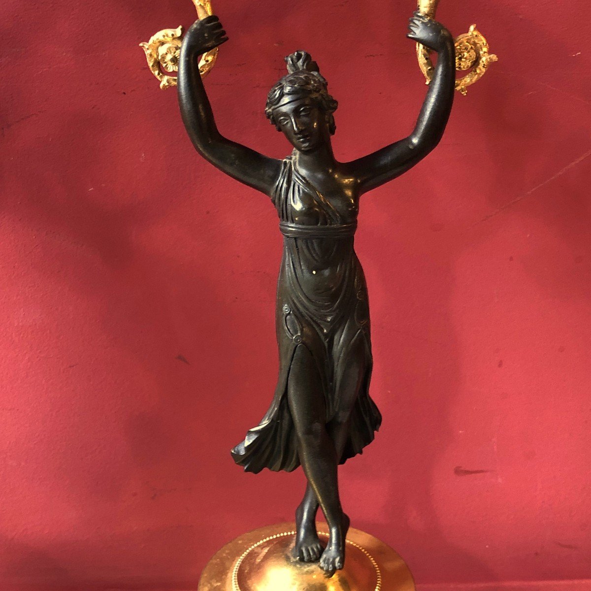 Antique Style Candelabra With Dancing Girls, Empire Period-photo-2