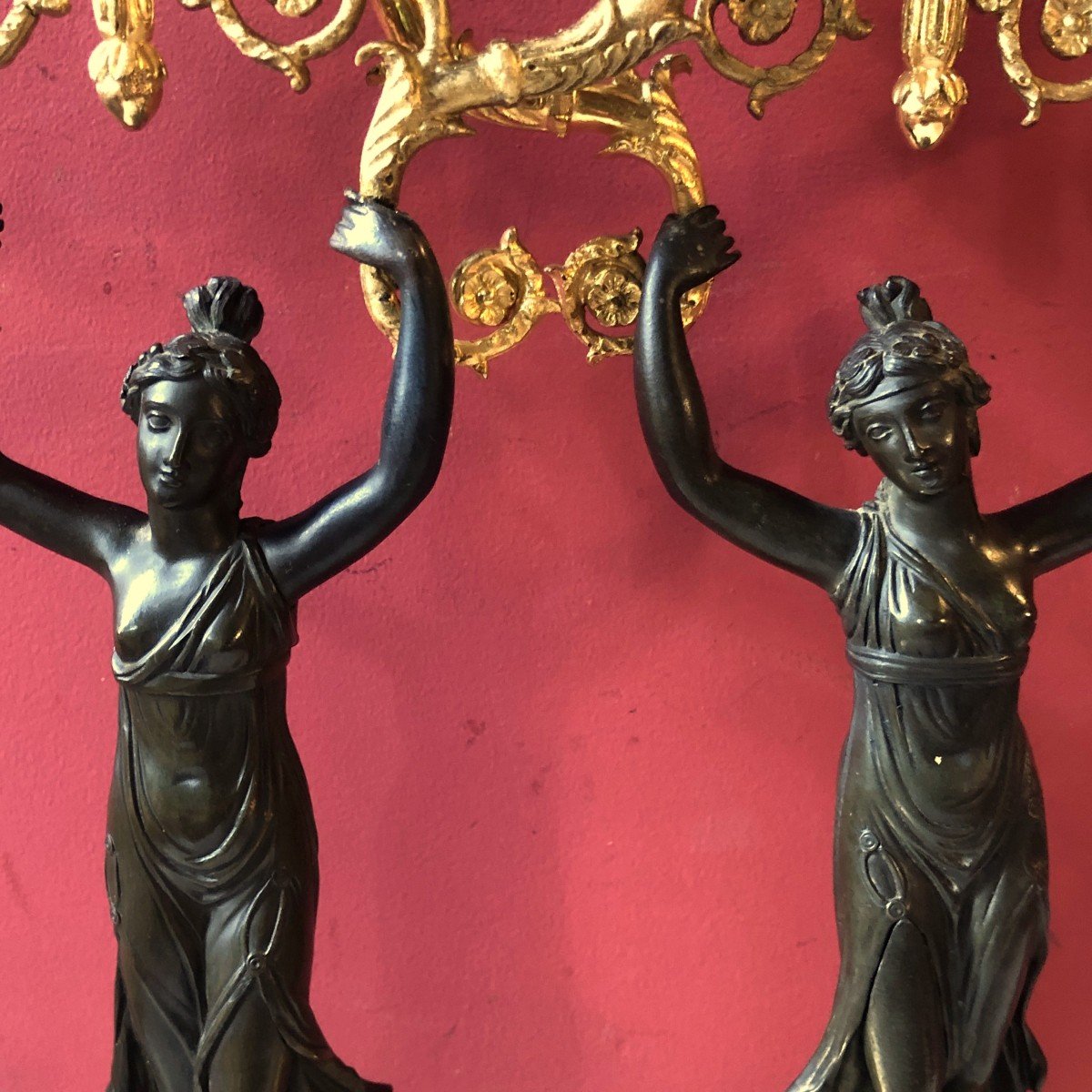 Antique Style Candelabra With Dancing Girls, Empire Period-photo-3