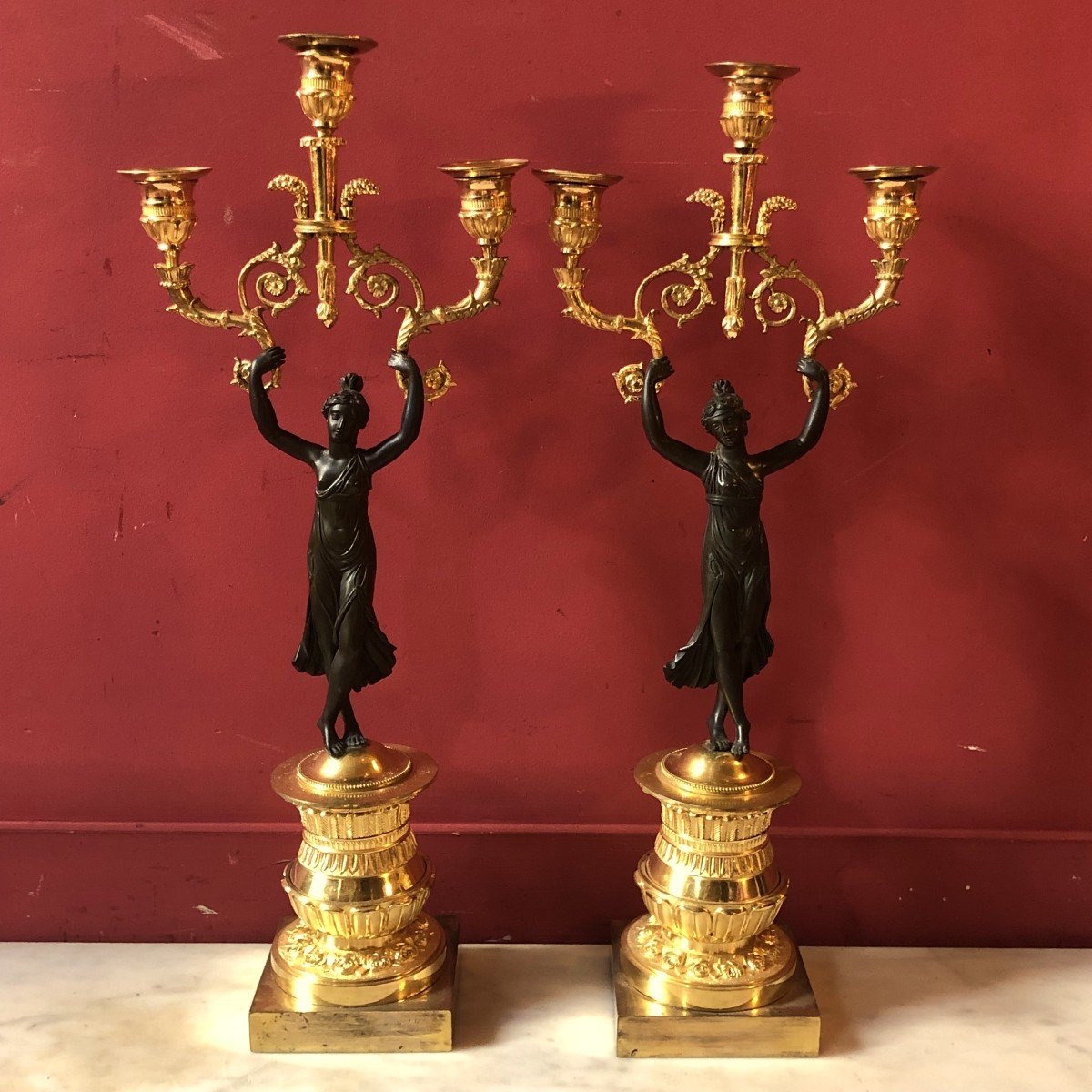 Antique Style Candelabra With Dancing Girls, Empire Period