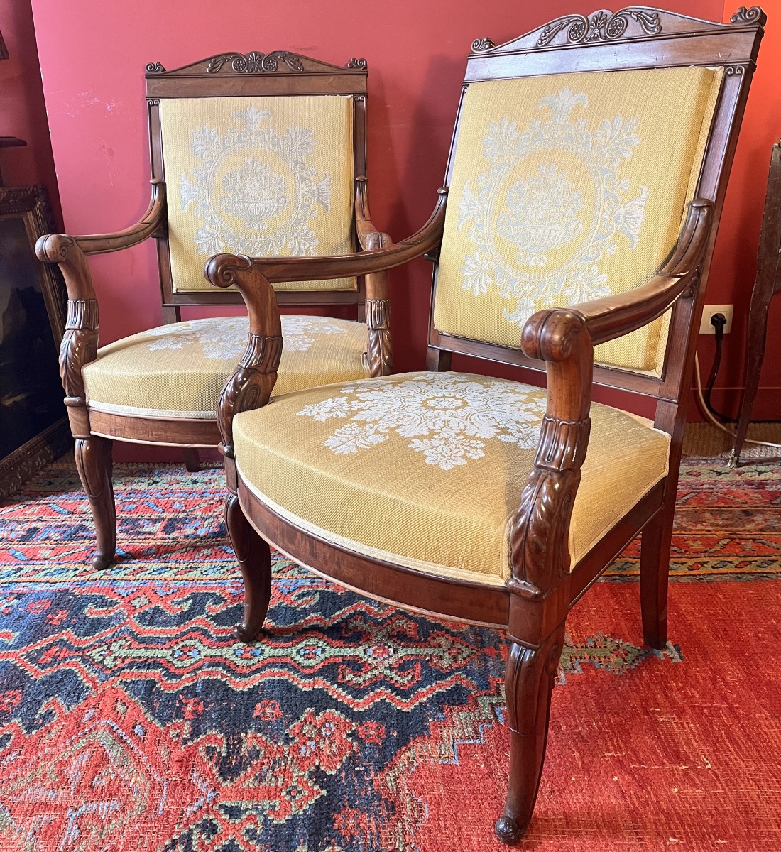 Pair Of Mahogany Armchairs, Charles X Period