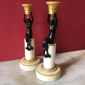 Pair Of Candlesticks With Mermaids, Circa 1800