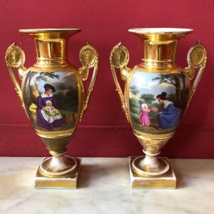 Pair Of Vases, Paris Porcelain, Charles X Period