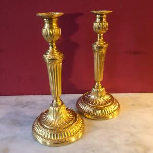 Pair Of Lotus Leaf Candlesticks, Louis XVI Period