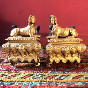 Pair Of Sphinx Andirons, Regency Period