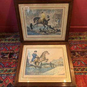 After Carle Vernet, Two Satirical Equestrian Engravings