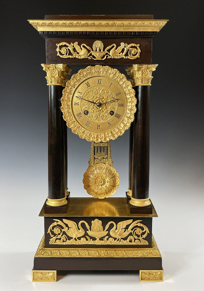  Clock Portico In Bronze Mercury Gilding And Patinated Bronze-photo-2