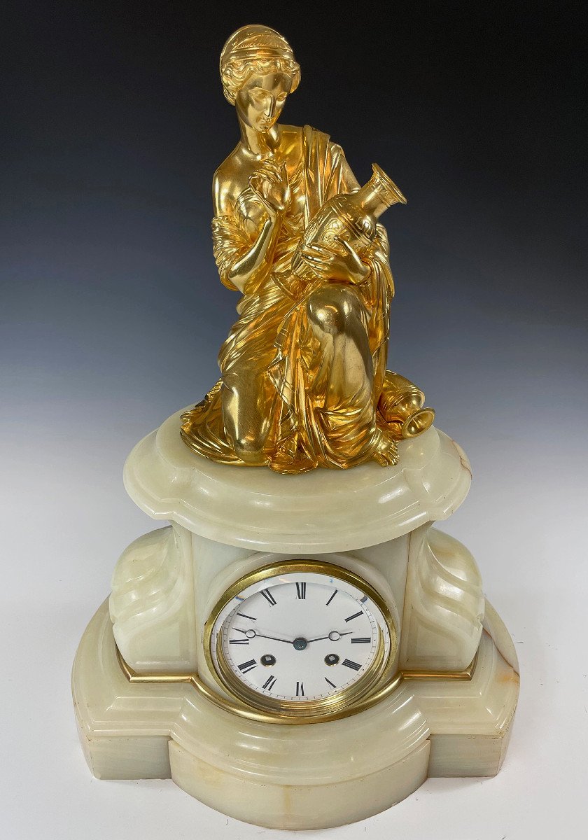  Clock "allegories Of The Arts" Gilded Bronze And Onyx-photo-2