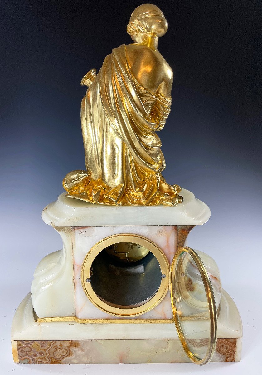  Clock "allegories Of The Arts" Gilded Bronze And Onyx-photo-7