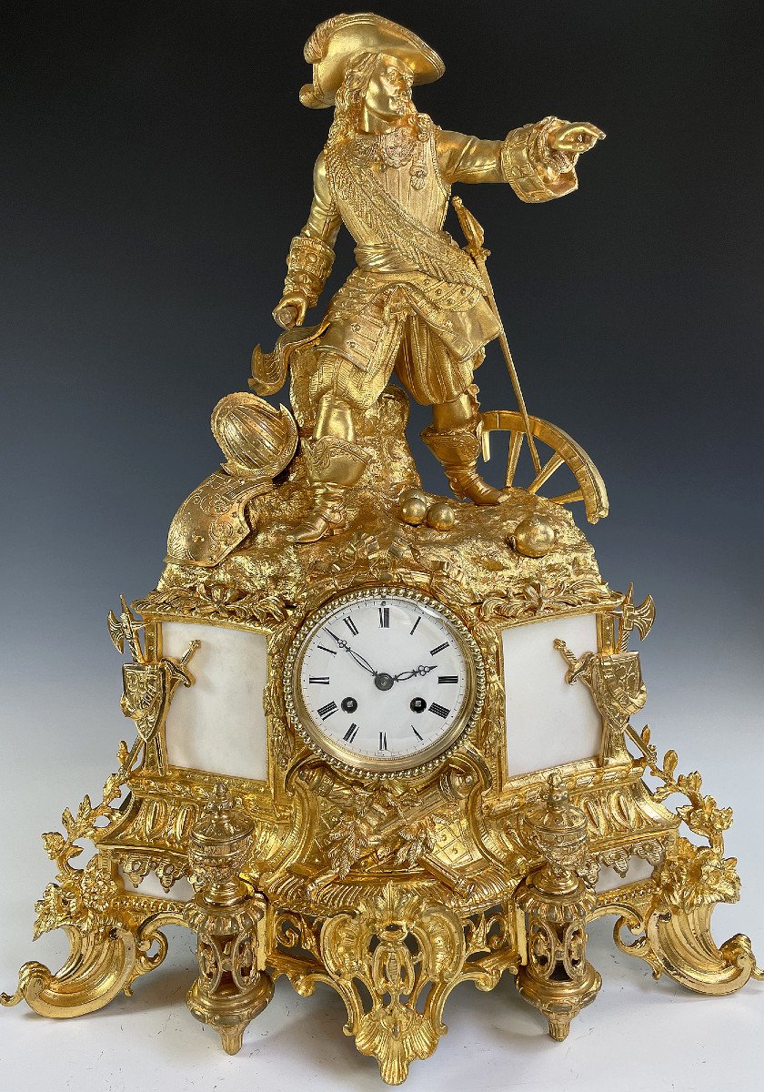 Xl Pendule Au Mousquetaire Bronze Doré Louis-phillipe 1840