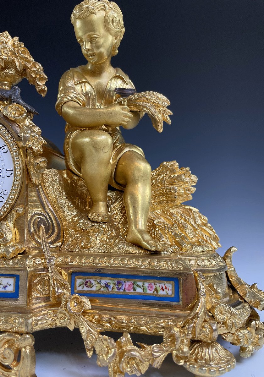 Clock To Birds In Bronze And Porcelain Napoléon III-photo-4