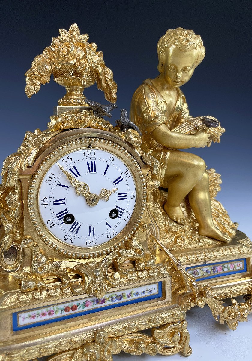 Pendule Aux Oiseaux Bronze Et Porcelaine Napoléon III-photo-3