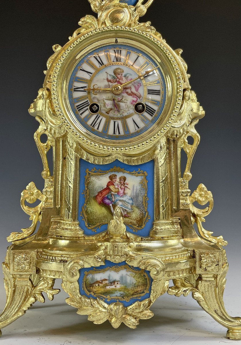 Pendule Louis XV Bronze Et Porcelaine Cinqualbre 1879 -photo-2