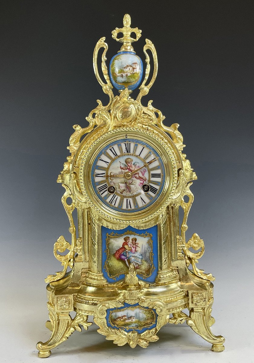 Pendule Louis XV Bronze Et Porcelaine Cinqualbre 1879 
