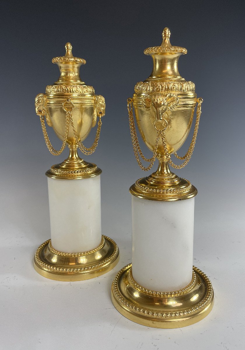 Pair Of Candlesticks Or Vases In Gilded Bronze And Marble 19th Century XIXe-photo-4