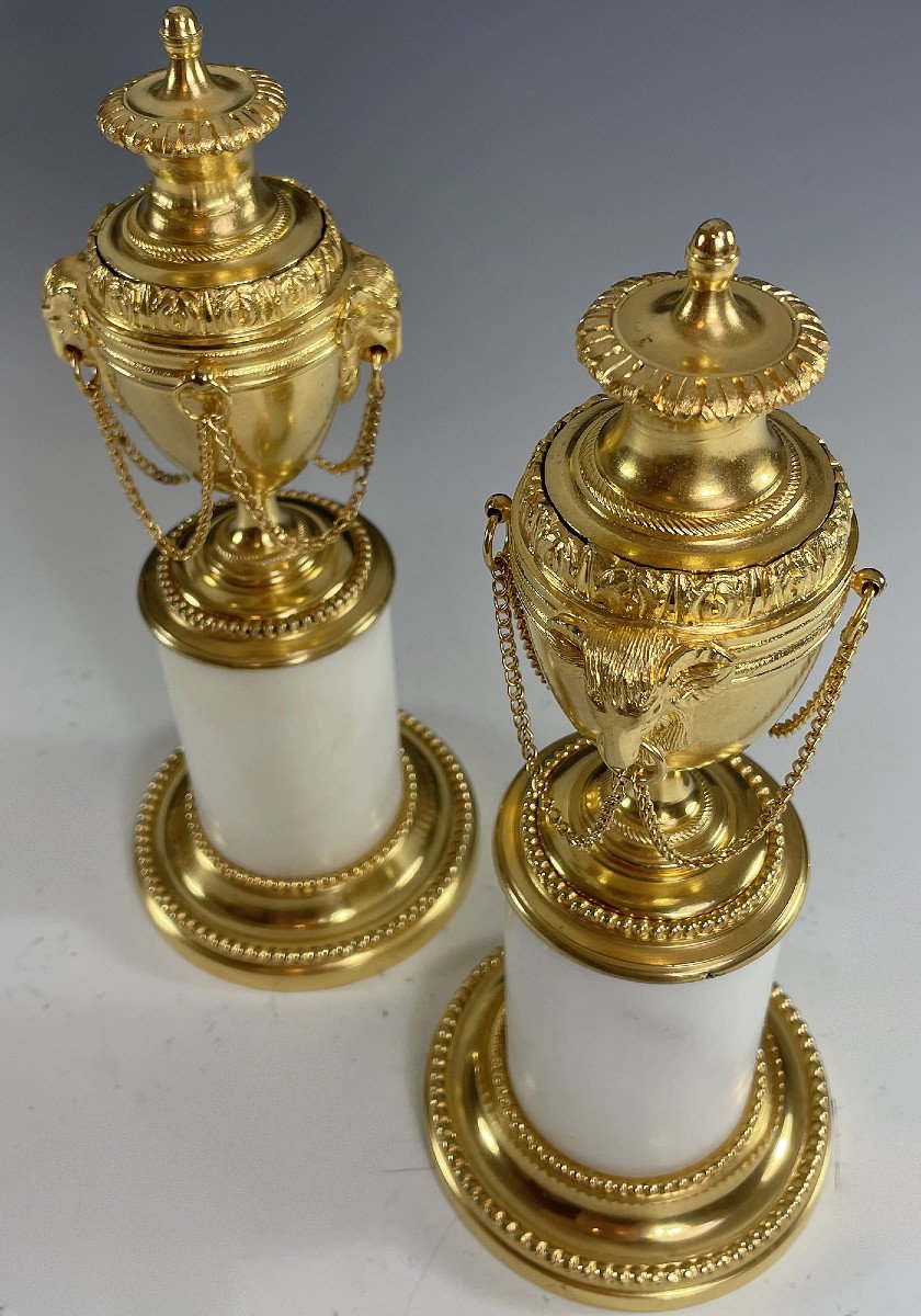 Pair Of Candlesticks Or Vases In Gilded Bronze And Marble 19th Century XIXe-photo-1