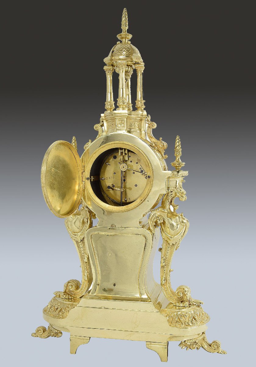 Clock Renaissance In Gilt Bronze XIXème-photo-2