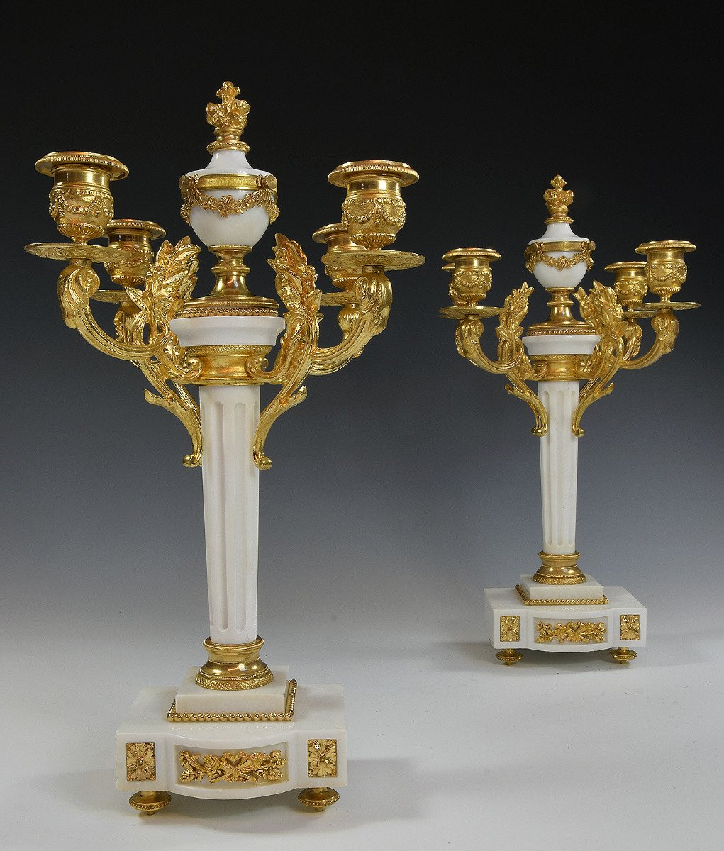  Pair Of Candlesticks Marble And Bronze Napoleon III Period