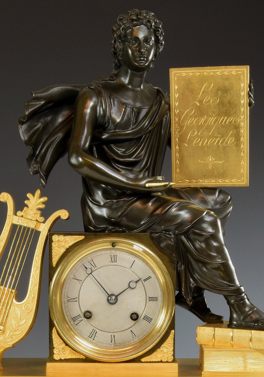 Pendule à l'éffigie Du Poète Virgile, Signé Cailly 1840-photo-1