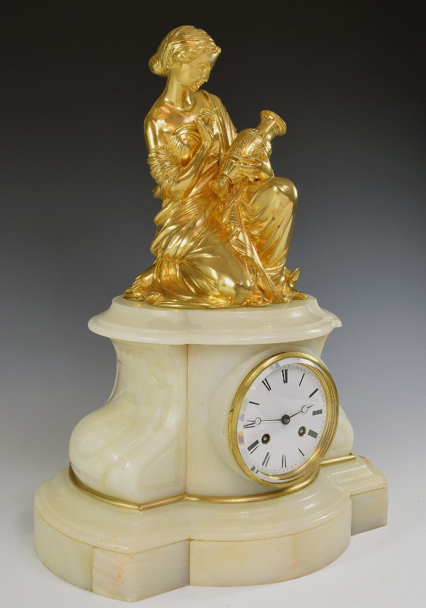 Clock "allegories Of The Arts" Gilded Bronze And Onyx-photo-2