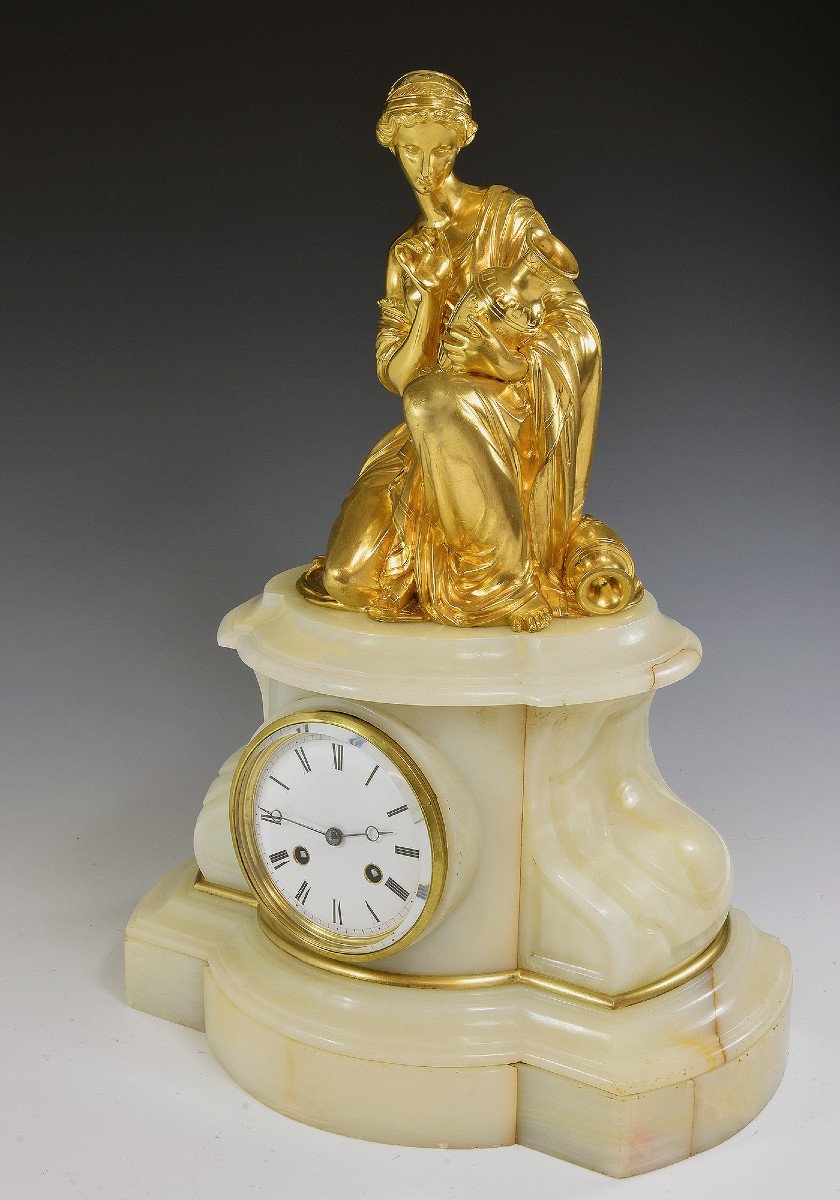 Clock "allegories Of The Arts" Gilded Bronze And Onyx-photo-3