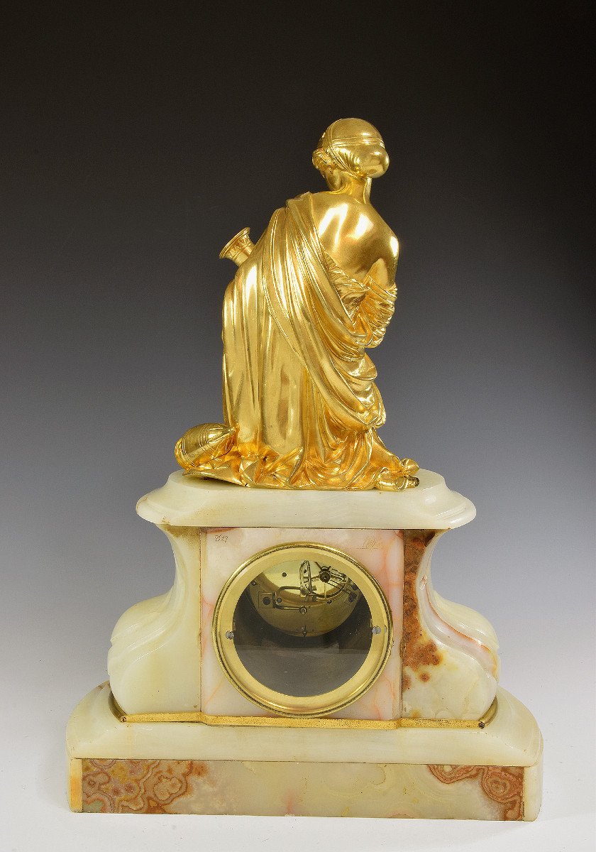 Clock "allegories Of The Arts" Gilded Bronze And Onyx-photo-4