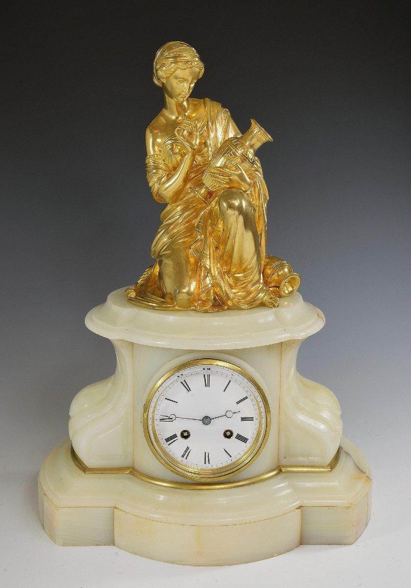 Clock "allegories Of The Arts" Gilded Bronze And Onyx