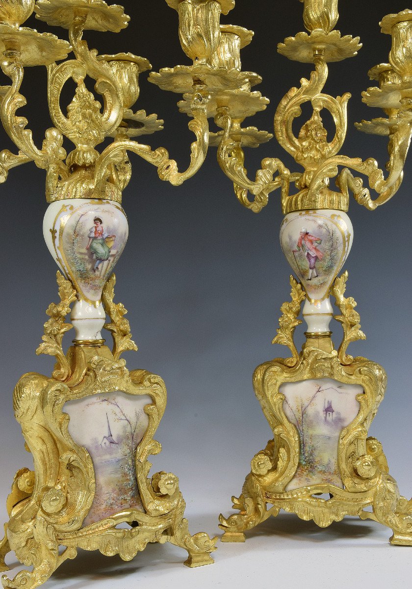 Candlestick Gilt Bronze And Porcelain Louis XV-photo-3