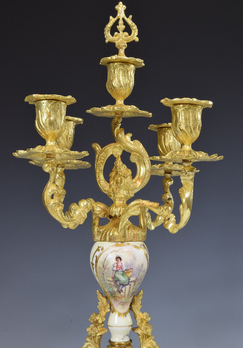 Candlestick Gilt Bronze And Porcelain Louis XV-photo-1