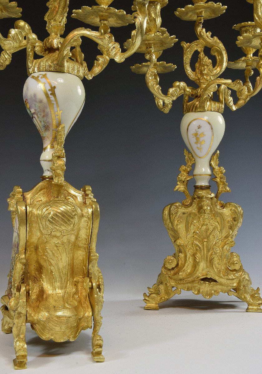 Candlestick Gilt Bronze And Porcelain Louis XV-photo-2