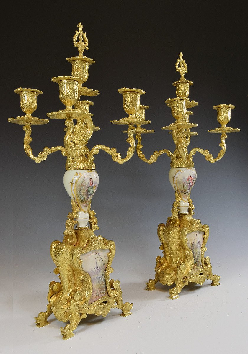 Candlestick Gilt Bronze And Porcelain Louis XV