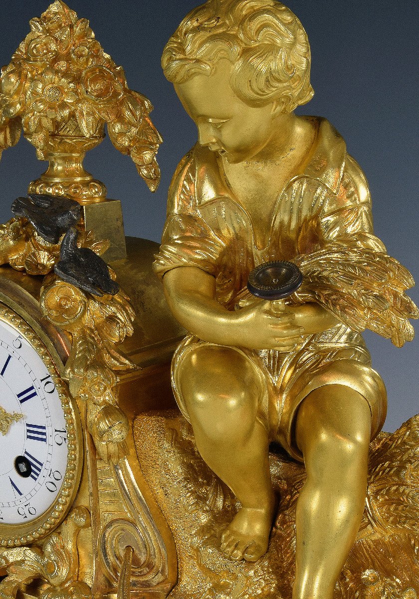 Clock To Birds In Bronze And Porcelain Napoléon III-photo-2