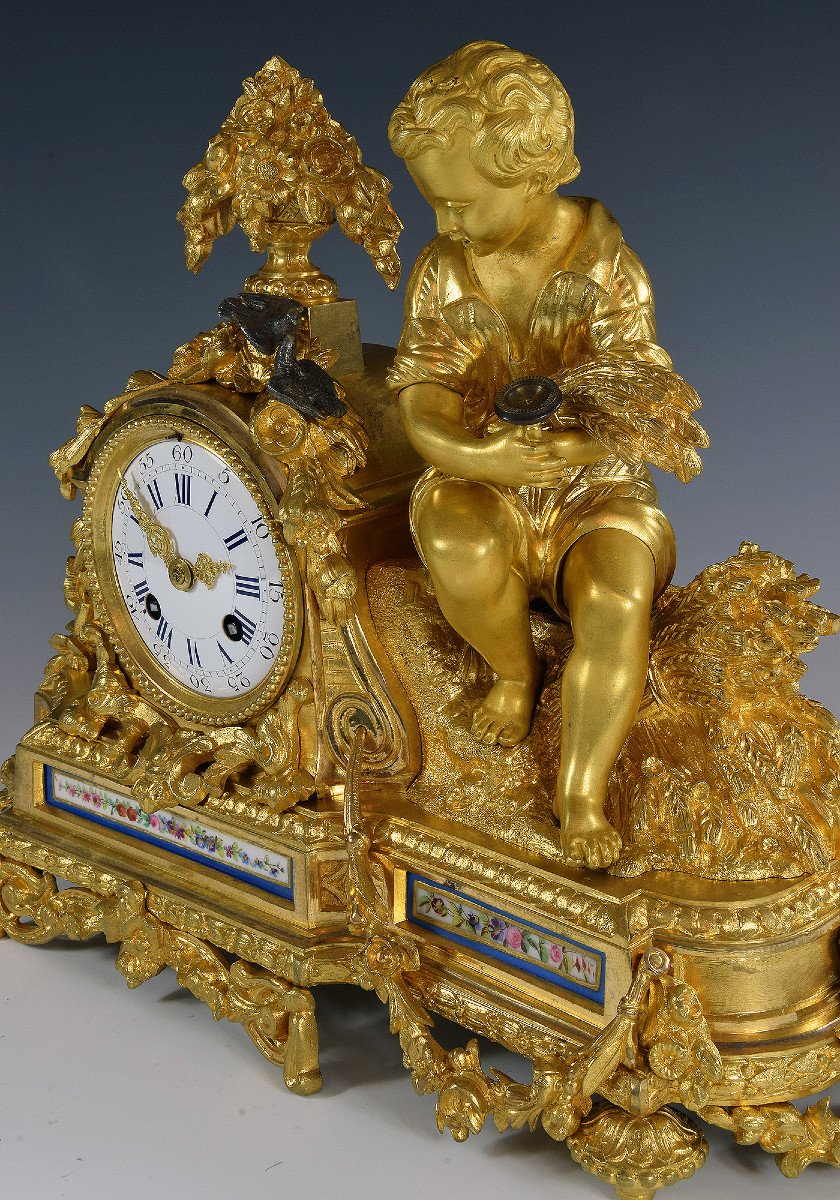 Clock To Birds In Bronze And Porcelain Napoléon III-photo-2