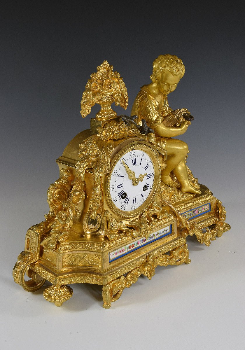 Clock To Birds In Bronze And Porcelain Napoléon III-photo-3