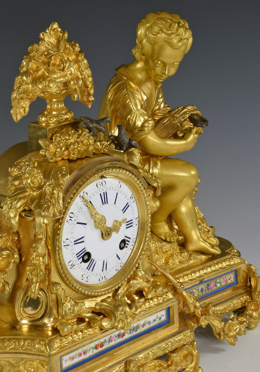 Clock To Birds In Bronze And Porcelain Napoléon III-photo-4