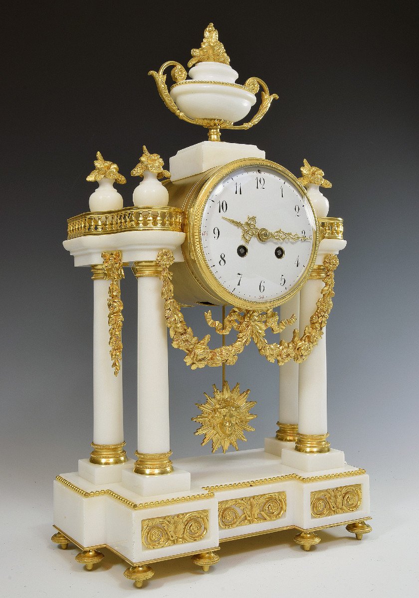 Clock Portico In Carrara Marble And Gilded Bronze Napoléon III-photo-2