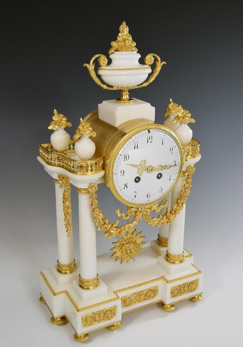 Clock Portico In Carrara Marble And Gilded Bronze Napoléon III-photo-1