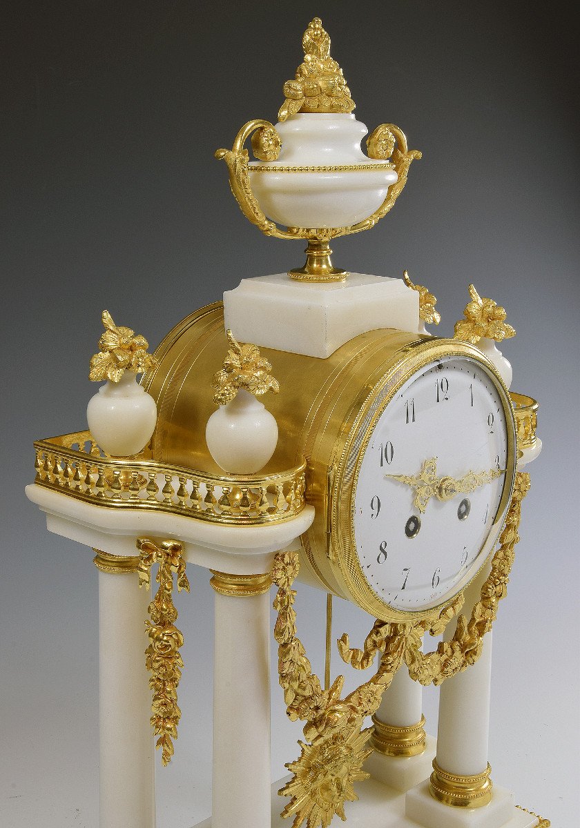 Clock Portico In Carrara Marble And Gilded Bronze Napoléon III-photo-2