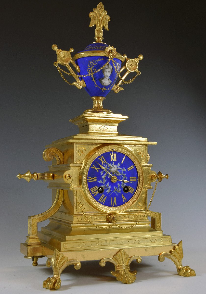  Clock In Bronze And Porcelain Palais Royal 1870-photo-2