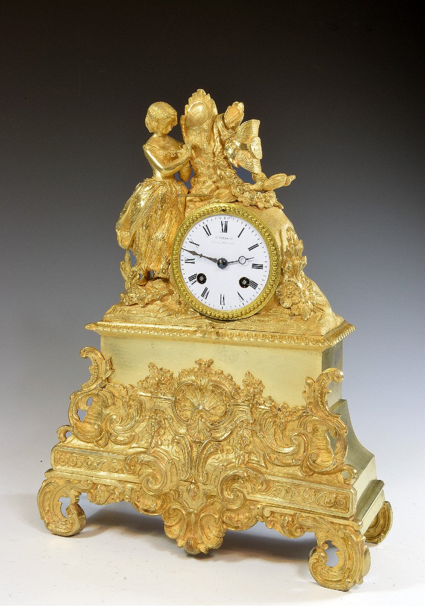 Clock Bronze Mercury Gilding Detouche 1830-photo-2