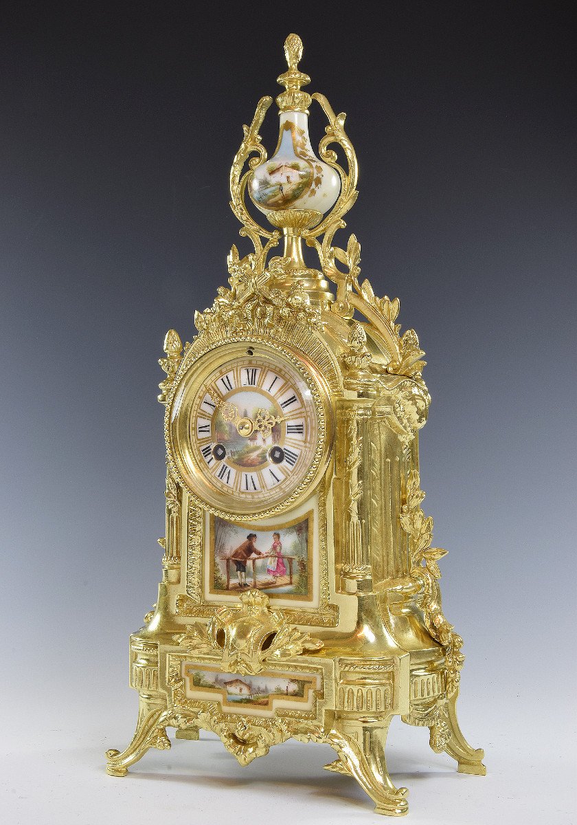 Pendule Napoléon III En Bronze Et Porcelaine De Limoges