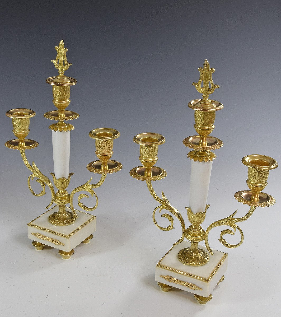 Pair Of Candlesticks Marble And Bronze Napoleon III Period-photo-3