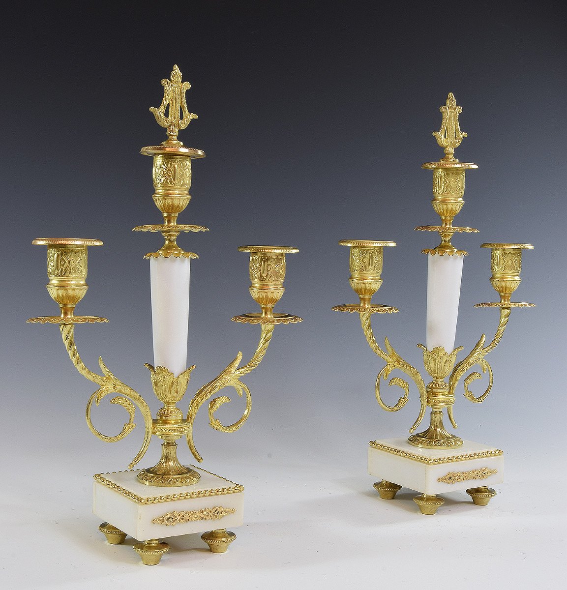 Pair Of Candlesticks Marble And Bronze Napoleon III Period