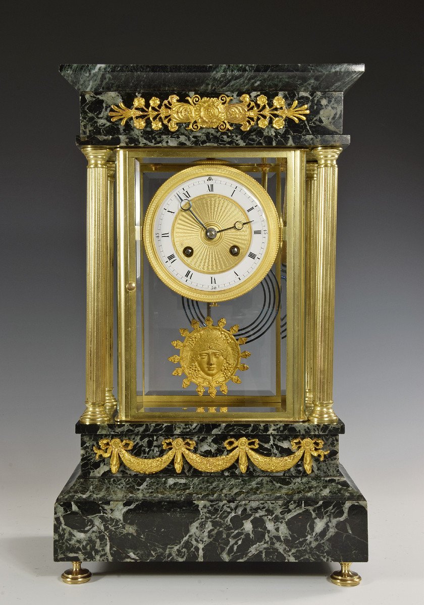 Imposing Clock Glass Bronze And Marble XIXème