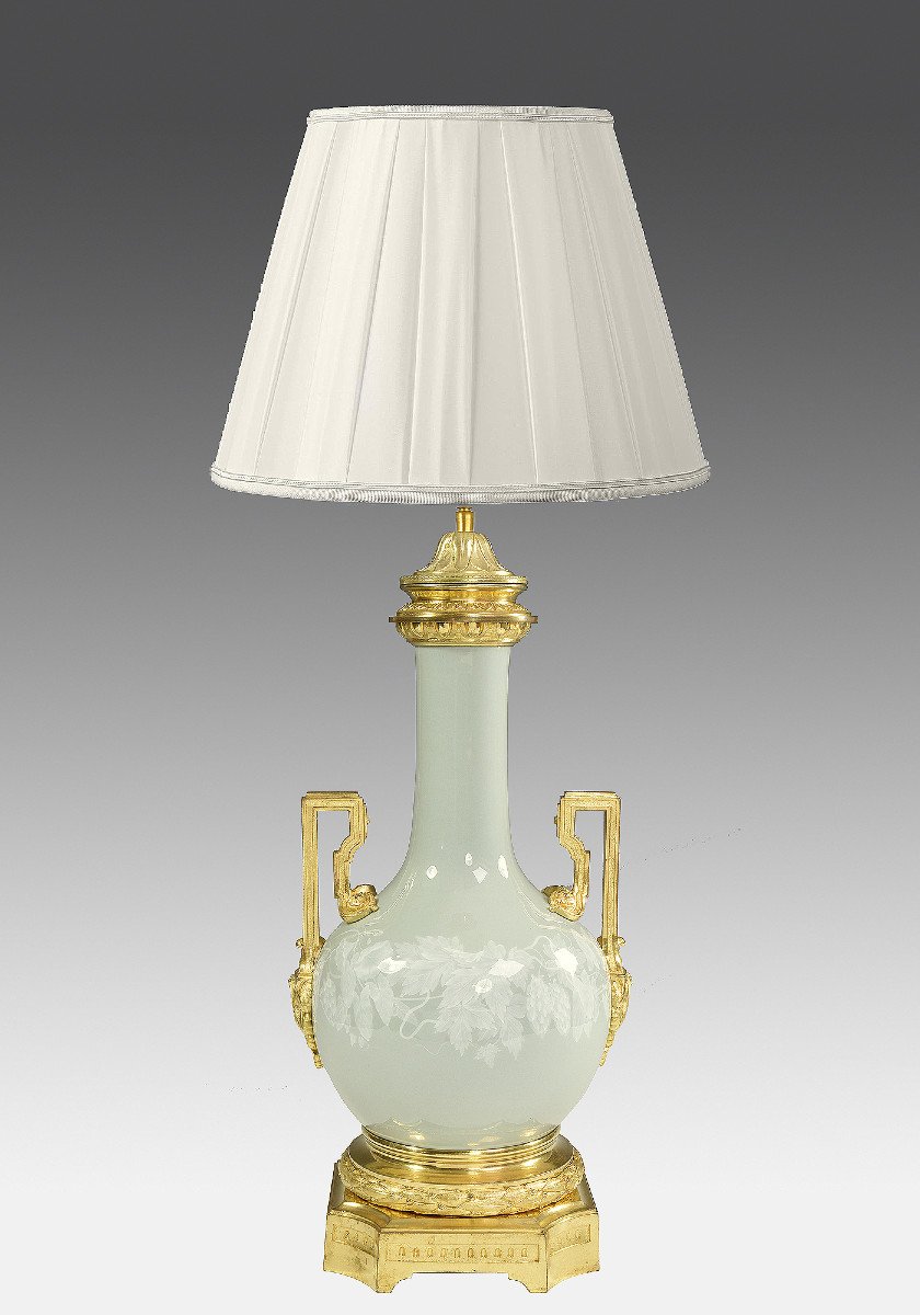 Lamp In Porcelain Céladon And Gilt Bronze, 19th Century XIXe