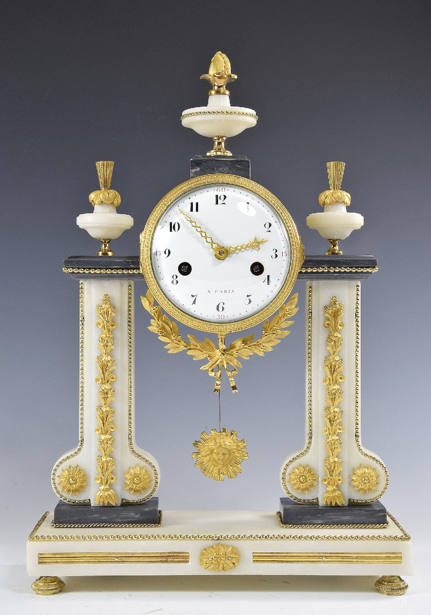 Clock Portico Marble Enameller Dubuisson