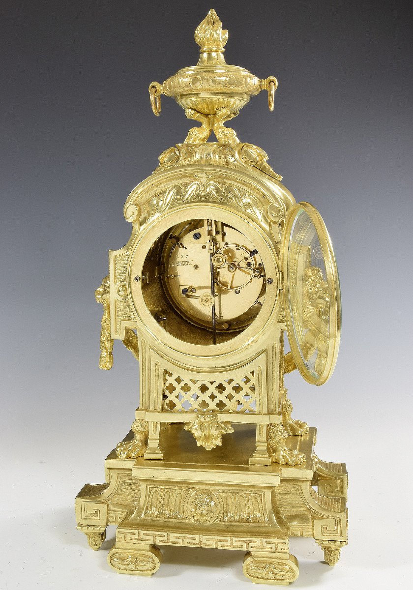 Clock "lion Head" In Gilt Bronze Néo-classique Palais Royal-photo-4