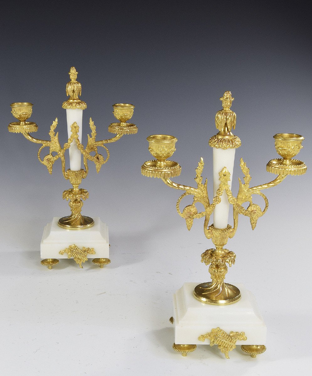 Pair Of Candlesticks Marble And Bronze Napoleon III Period-photo-2