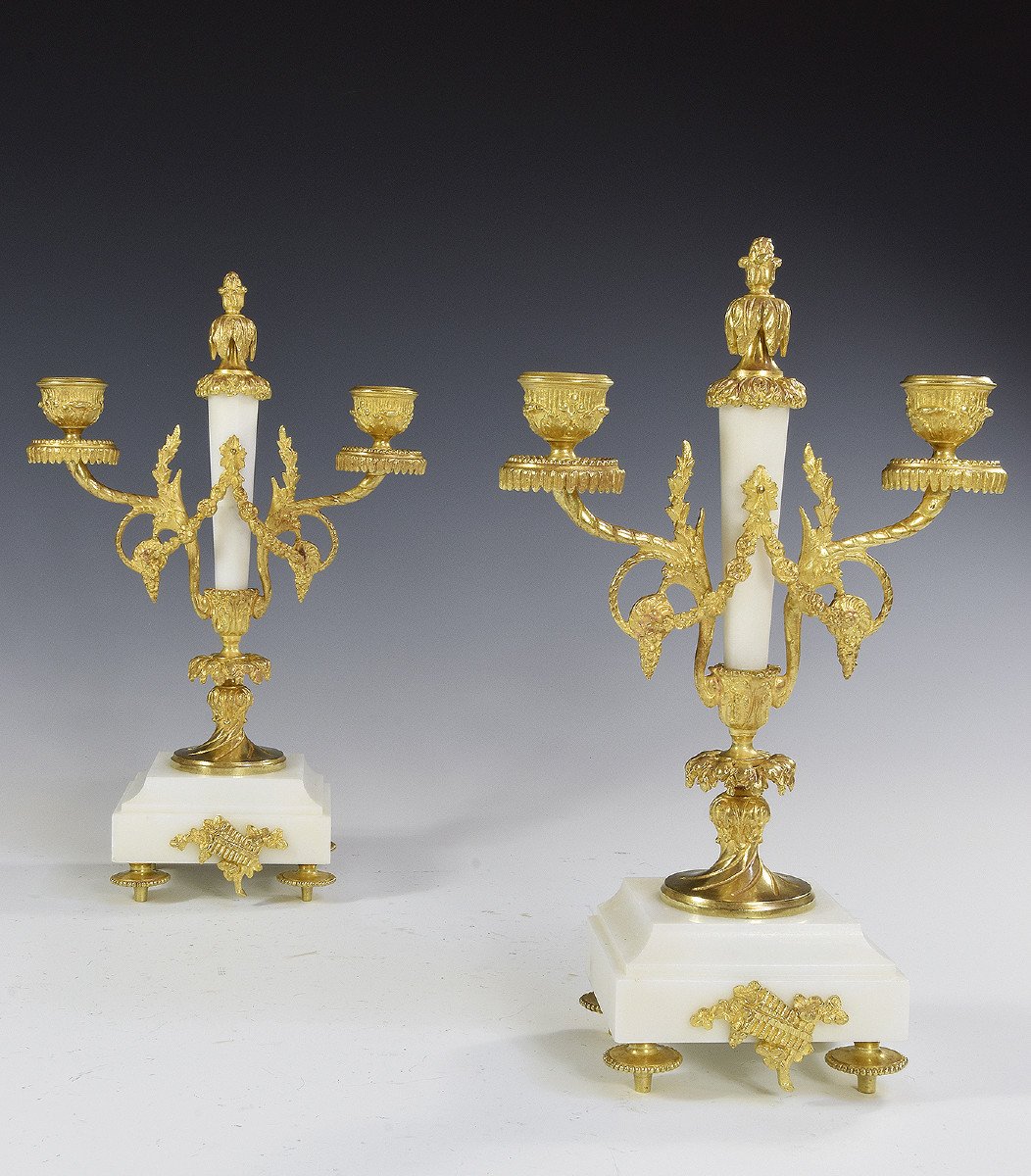 Pair Of Candlesticks Marble And Bronze Napoleon III Period