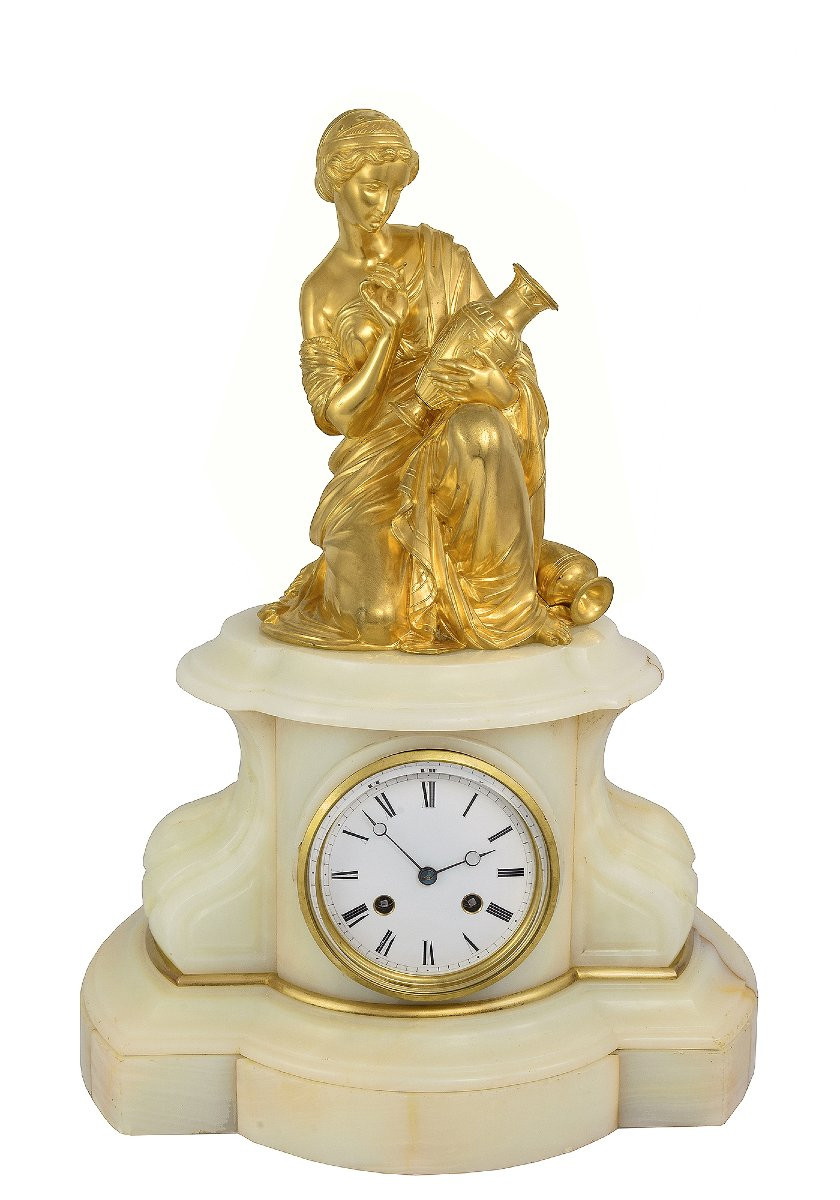 Clock "allegories Of The Arts" Gilded Bronze And Onyx-photo-3