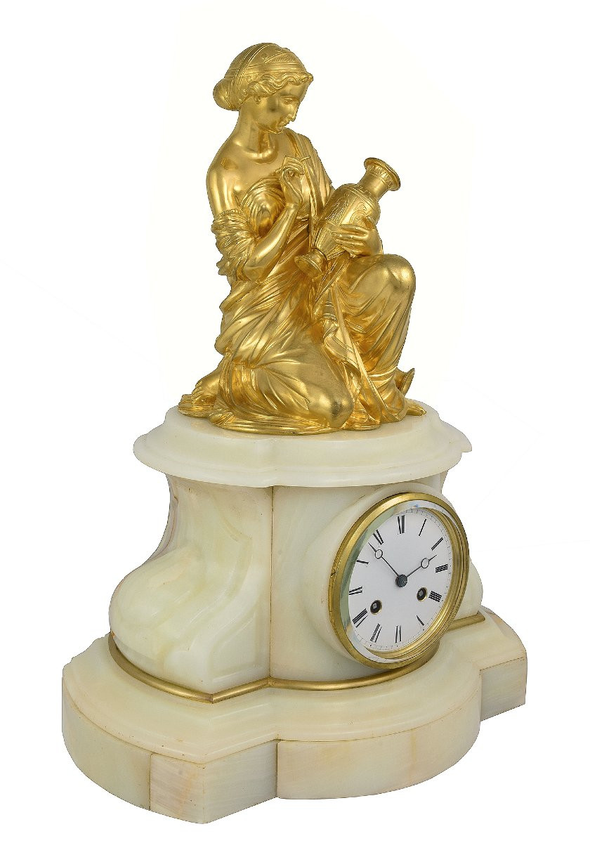 Clock "allegories Of The Arts" Gilded Bronze And Onyx-photo-1